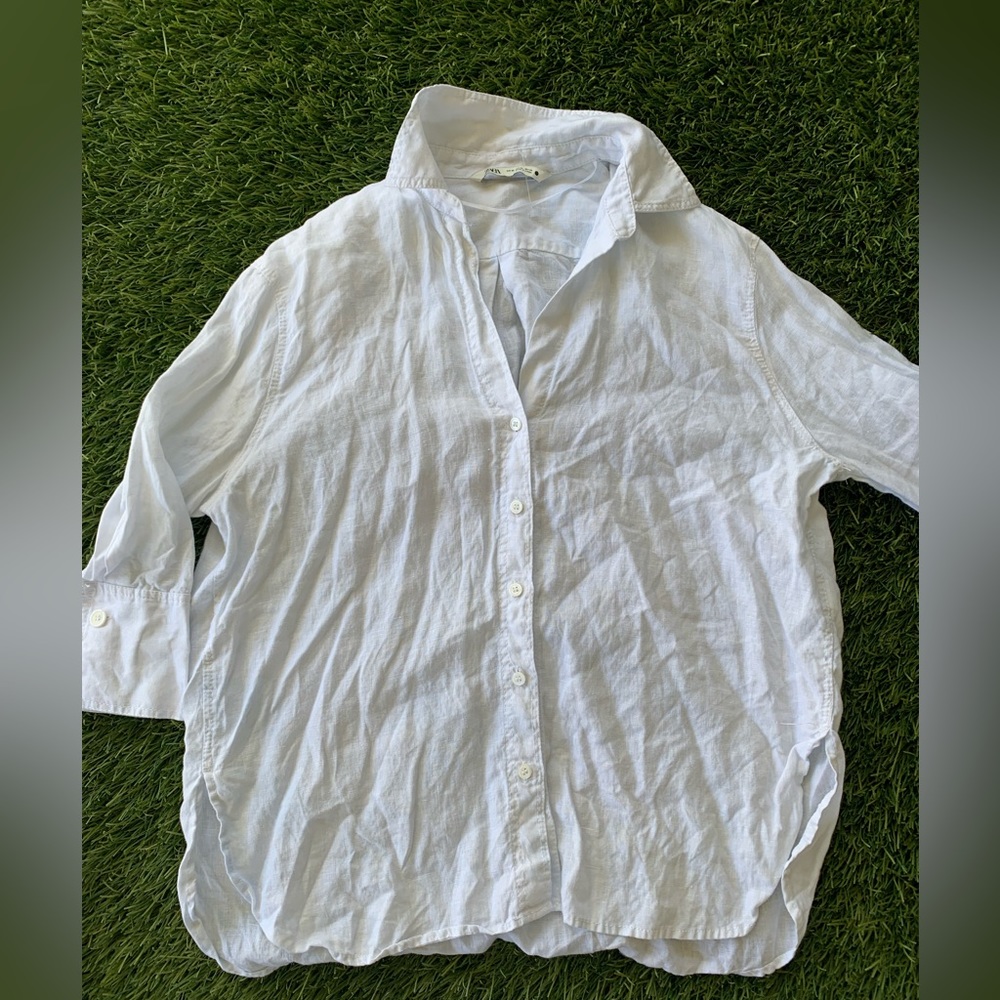 Zara white linen blouse